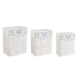 Set 3 Pezzi Portabiancheria Shabby Chic Bianco