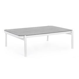 Tavolino da Giardino Bianco con Piano Effetto Pietra 120x75 cm