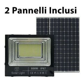 Faro faretto led 800w con doppio pannello solare