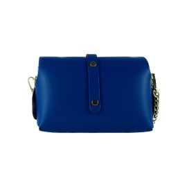 Borsa con Tracollina a catena in Vera Pelle Col. Blu Royal