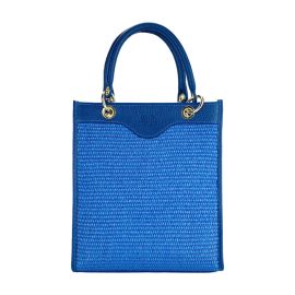 Borsa Donna a Mano in Vera Pelle e Paglia Made in Italy Col. Blu Royal