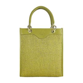 Borsa Donna a Mano in Vera Pelle e Paglia Made in Italy Col. Pistacchio