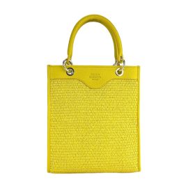 Borsa Donna a Mano in Vera Pelle e Paglia Made in Italy Col. Giallo