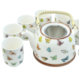 Teiera con tazze in ceramica Farfalle