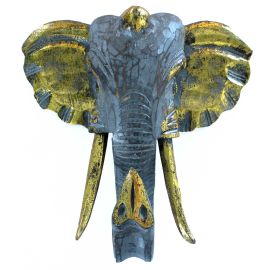 Scultura in legno elefante grigio e oro