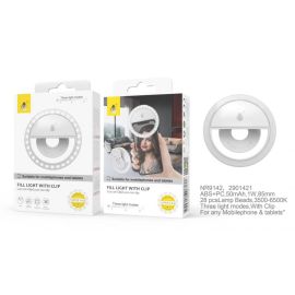 Mini Anello Luminoso per Selfie LED con Clip Universale: Crea Foto Perfette con 3 Livelli di Luminosità  Bianco