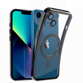 Cover Per IPhone 14 PRO Nera Cromata Con Retro Trasparente E Idonea Ricarica Wireless Cv33