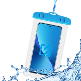 Cover Impermeabile Per Smartphone Fino A 6.5” Waterproof Con Tracolla Azzurro WA06