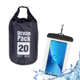 STOCK Borsa a Tracolla Impermeabile 20 litri + Custodia Waterproof  per Smartphone fino a 6.5” Nero