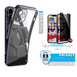 Cover per iPhone 12 PRO Bordo Nero Cromato CV33 e Vetro Temperato Scuro Privacy