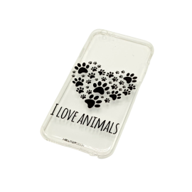 Cover per Iphone 7 8 SE 2020 trasparente con stampa tecnologia UV "AMO ANIMALI"