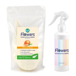 PROFUMA BUCATO E AMBIENTE IN POLVERE ECOLOGICO FLOWERS ARANCIO BRASILE 200 GR +SPRUZZINO VUOTO