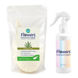 PROFUMA BUCATO E AMBIENTE IN POLVERE ECOLOGICO FLOWERS CANAPA E LINO 200 GR +SPRUZZINO VUOTO