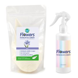 PROFUMA BUCATO E AMBIENTE IN POLVERE ECOLOGICO FLOWERS IRIS 200 GR + SPRUZZINO VUOTO