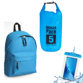 STOCK Zaino Celeste Sky 600D Borsa Impermeabile 5 lt e Custodia Waterproof 6.5 Azzurro