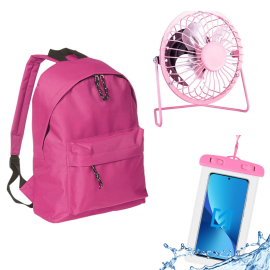STOCK Zaino Fucsia 600D Custodia cellulare Waterproof 6.5 Rosa e Ventola Usb 