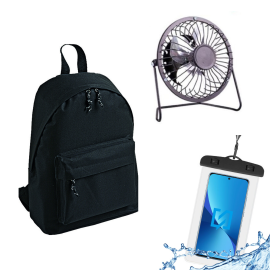 STOCK Zaino Nero 600D Custodia cellulare Waterproof 6.5 e Ventola Usb Idea Mare