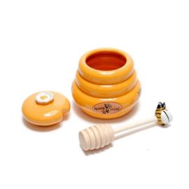 SET 3 Barattoli porta miele in ceramica con spargi miele in legno