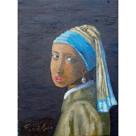 Dipinto olio su tela Fiore d'Amore l'altra Ragazza con l'orecchino di Perla 