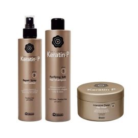 Kit trattamento capelli ristrutturante Keratin P Biacre' shampoo + maschera + lozione spray