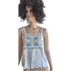 Top in cotone, Romantica, all'uncinetto e pizzo L/XL