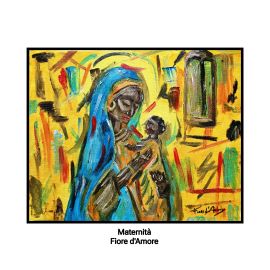 Dipinto olio su tela  - Maternità -  Fiore d'Amore