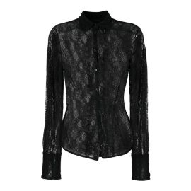 Blusa nera a maniche lunghe in pizzo