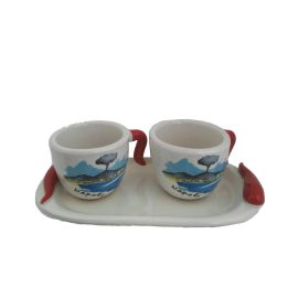Tazzine da caffe' con vassoio Napoli veduta in ceramica fatte a mano