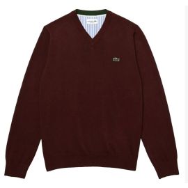 Lacoste Pullover Uomo Tinta Unita Scollo v In 100% Cotone Maglione Classico Fashion Con Polsini 