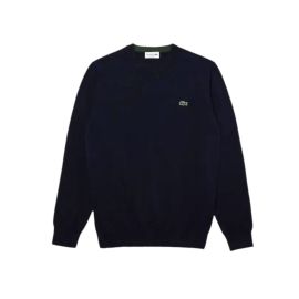Lacoste Pullover Uomo Blu Girocollo 100% Cotone Organico Maglione Fashion Logo Coccodrillo Collo Rot