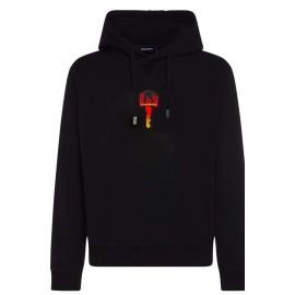 Dsquared2 Felpa Uomo Nera Flame Key Hoodie Black con Cappuccio S74GU0349