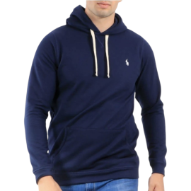 Polo Ralph Lauren Felpa Uomo Blu Con Cappuccio Logo Pony Bianco Ricamato