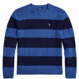 Polo Ralph Lauren Maglione a Trecce Blu Uomo Pullover a Righe Girocollo a Costine	