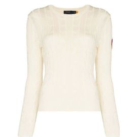 Polo Ralph Lauren Maglione Donna Bianco A Trecce Logo Rl Cuore Rosso Sulla Manica	