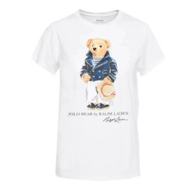 Ralph Lauren Uomo T-Shirt Maglietta Bianca Con Polo Bear Orsetto Maniche Corte in Cotone	