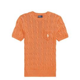 Polo Ralph Lauren Maglioncino Donna Girocollo E Maniche Corte In Cotone Lavorato Trecce