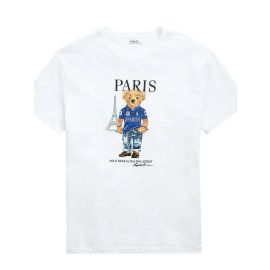 Ralph Lauren T-Shirt Uomo Polo Bear In Paris Bianca Maglia Girocollo Mezze Maniche Stampa Orso Ralph
