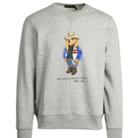 Polo Ralph Lauren Felpa Uomo Polo Bear Men's Sweatshirt Girocollo Stampa Orso Orsetto Polsini A Cost