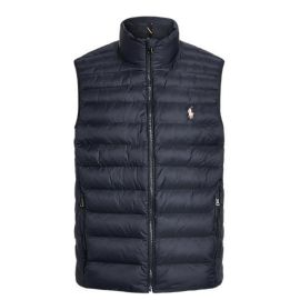 Ralph Lauren Smanicato Uomo Imbottito Tinta Unita Piumino Senza Maniche Collo Alto, Zip E Tasche