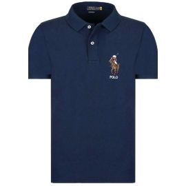 Ralph Lauren Polo Uomo Custom-Slim Polo Bear Tinta Unita In Cotone Polo Maniche Corte-Blu-L