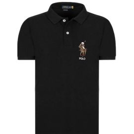 Ralph Lauren Polo Uomo Custom-Slim Polo Bear Tinta Unita In Cotone Polo Maniche Corte-Nero-L