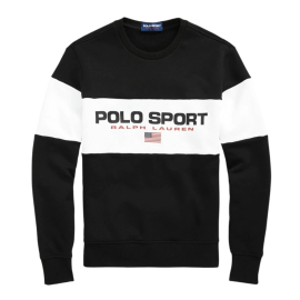 Ralph Lauren Felpa Uomo Polo Sport Usa Senza Cappuccio Girocollo Bianca E Nera Felpa Polsini E Bordo