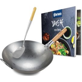 Set wok in acciaio al carbonio I Base rotonda per gas, induzione e grill I Padella wok 
